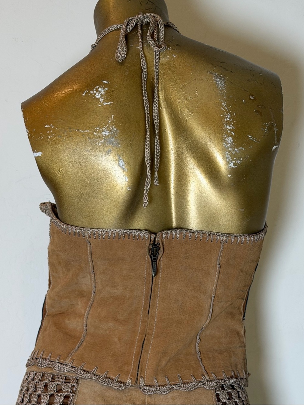 Y2K Wilson’s Leather Maxima Suede Denim Crochet Patchwork halter top size M - Picture 3 of 12